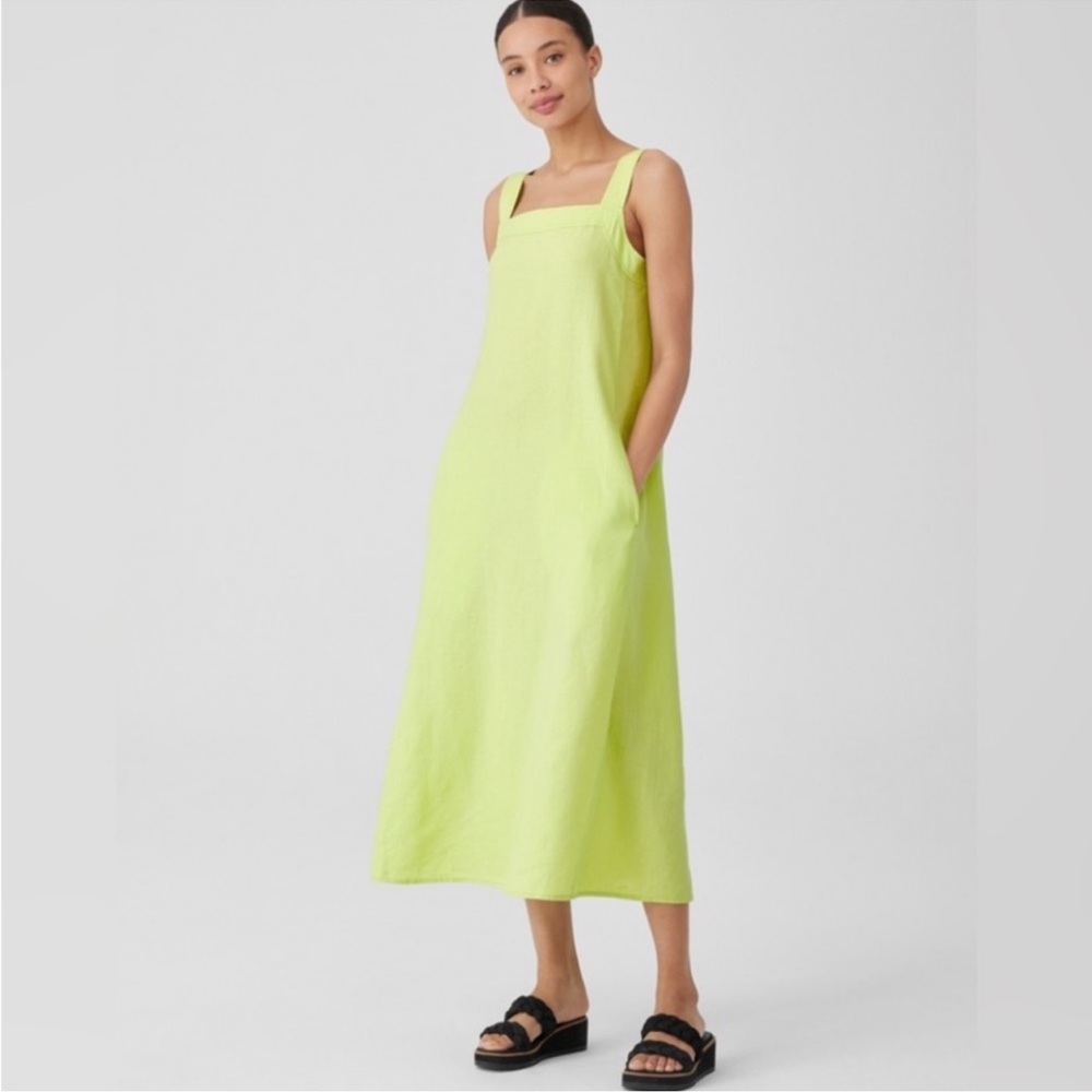Eileen Fisher 100% Organic Linen Square Neck Dress